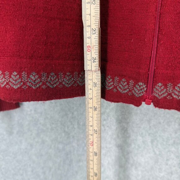 Woolrich Knit Wool Full Zip Jacket Sweater Size L Ruby Red Fair Isle Lightweight - Picture 12 of 13